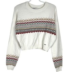 Hollister Women's White Fair Isle Cropped Crewneck Sweater - Size Small